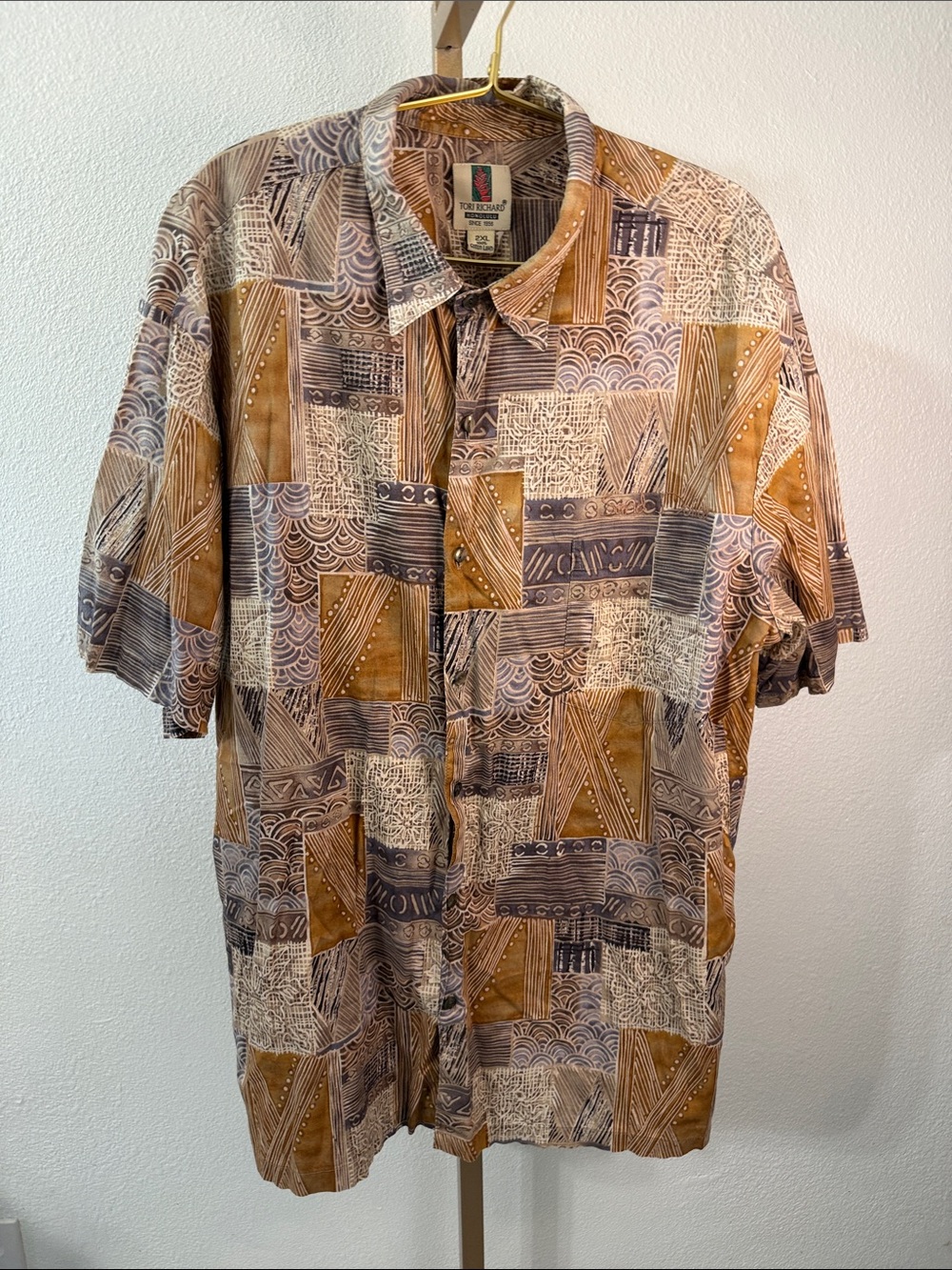 Tori Richard Brown and Gray Patchwork Aloha Friday Shirt- 2XL